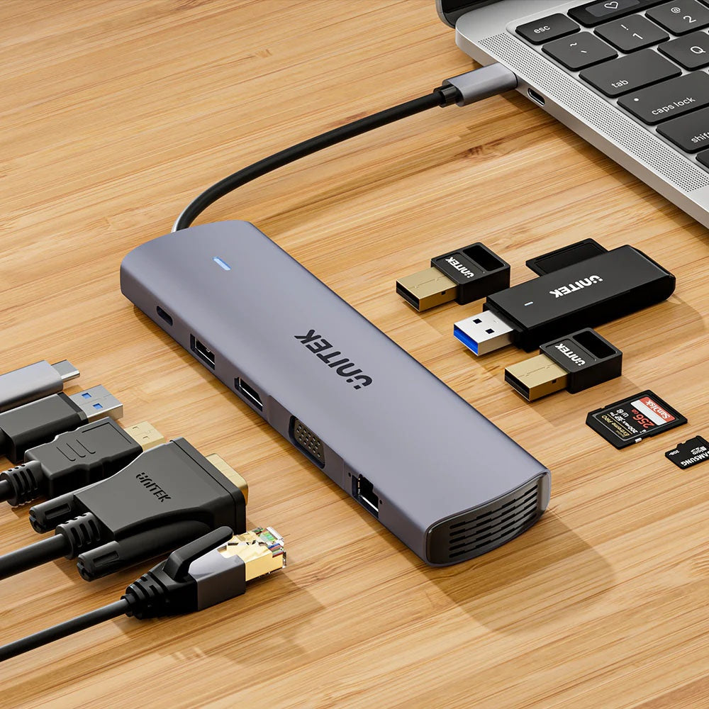 HUB USB-C Unitek 11 en 1 Dual Display 100W PD 4K