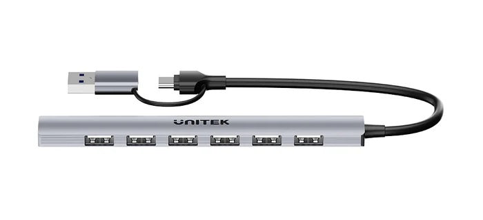 HUB USB-C Unitek 7 en 1 con 5Gbps y 7 Puertos USB-A