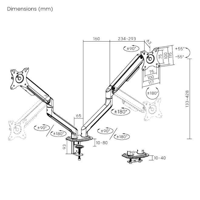 Soporte de escritorio Brateck con doble brazo articulado 17"-32"