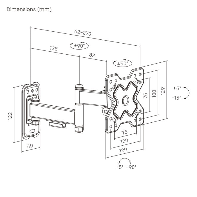 Soporte de pared Brateck Full-Motion para TV 13-32''