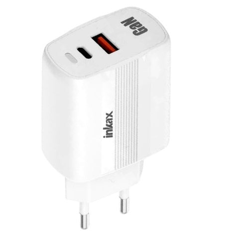 Cargador Inkax USB-A+USB-C GaN 45W Carga Rápida Blanco