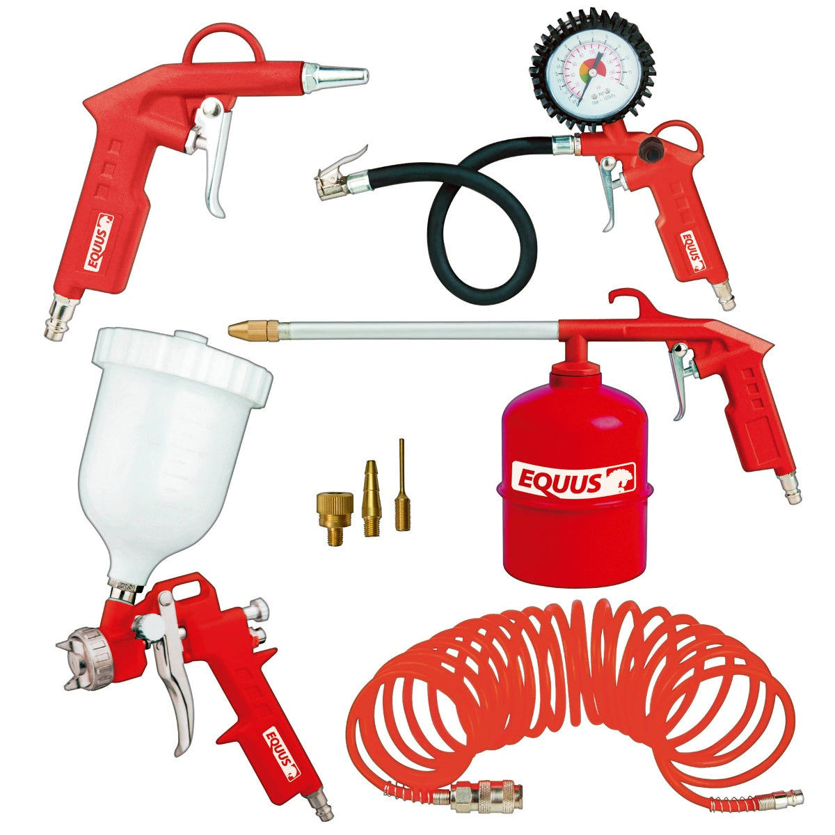 Kit 8 Piezas para Compresor de Aire Equus con Pistolas y Mangueras