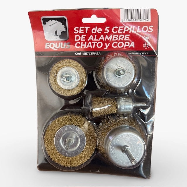 Set de 5 cepillos de alambre chato y copa Equus